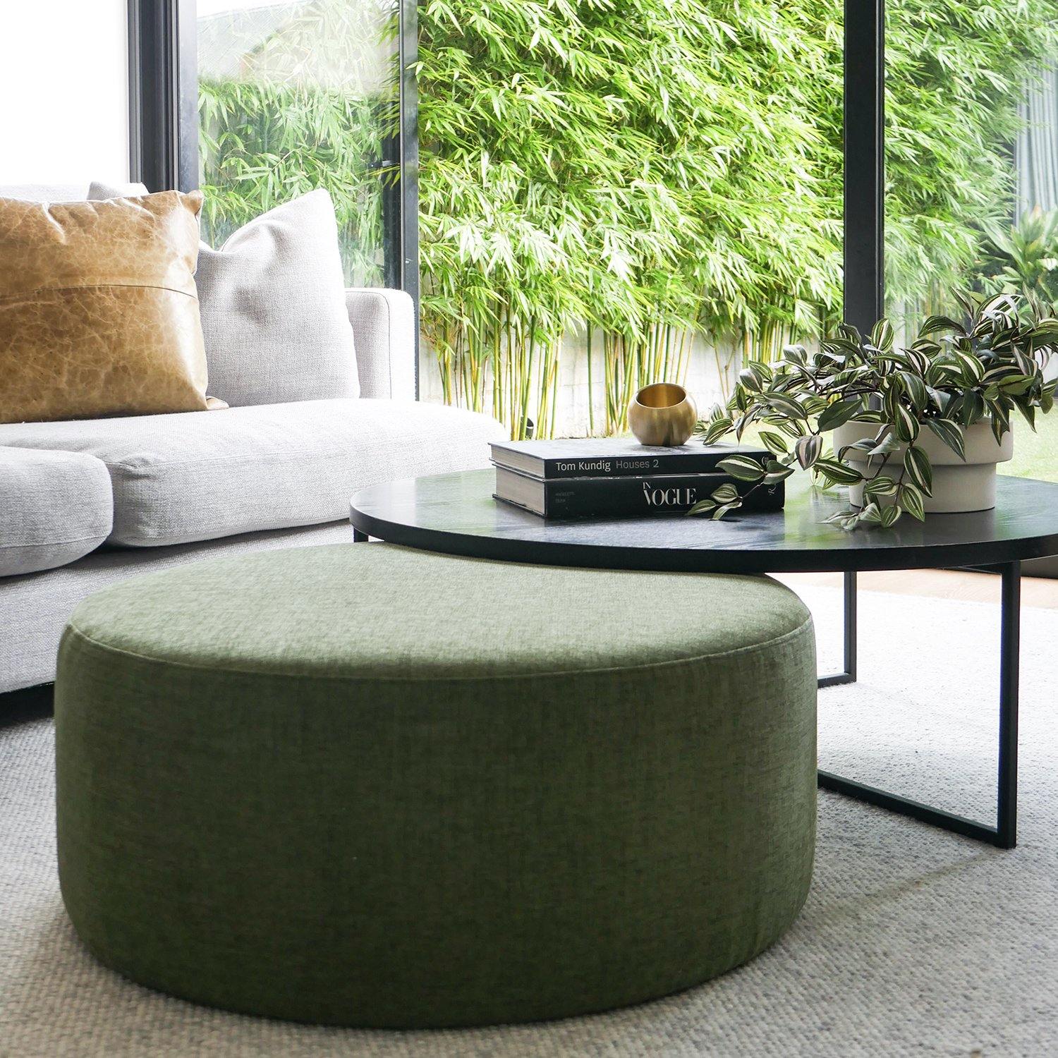 Round coffee table shop with ottomans underneath